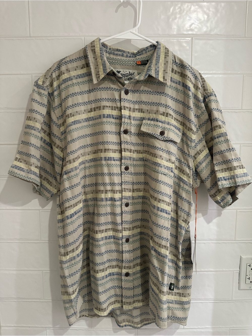 NWT Howler Bros San Gabriel Mescal Jacquard Oyster S/S Button Down Shirt Men's L